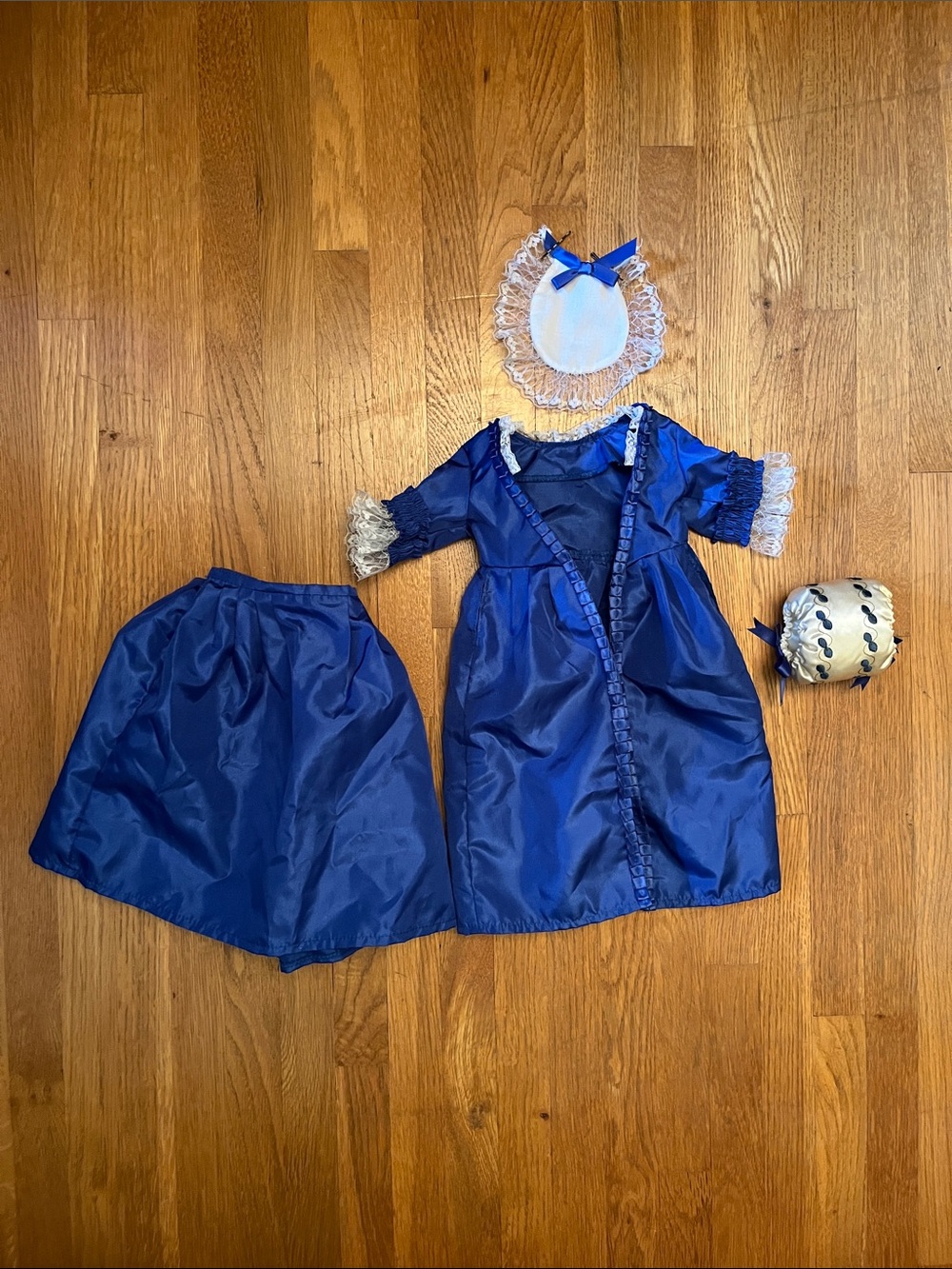 American Girl Retired Felicity Dress, Petticoat, Muff, and Hat